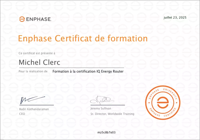 Certification formation IQ Energy Router - Michel Clerc