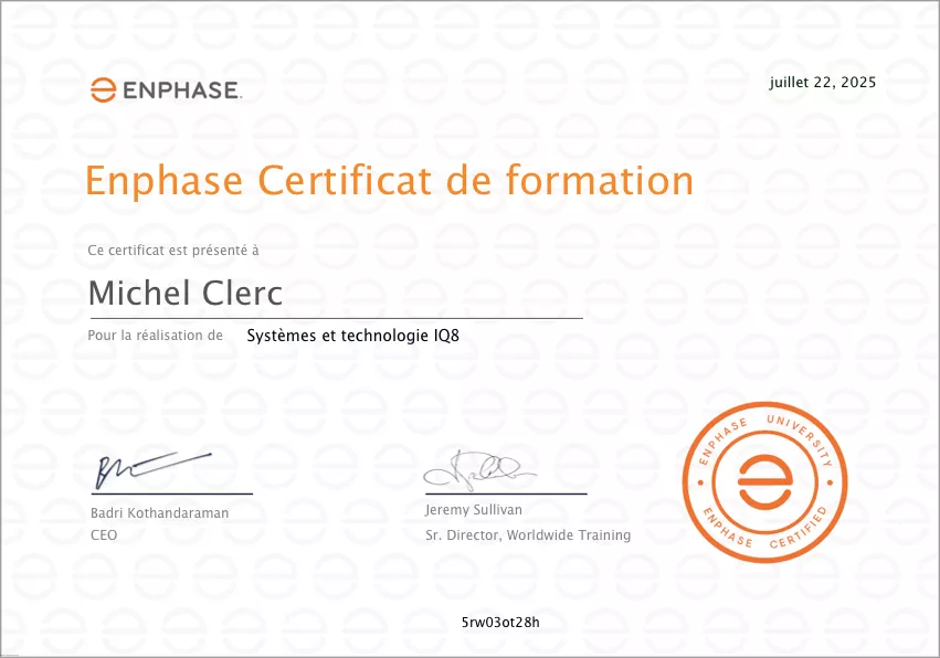 Certification systèmes et technologie IQ8 - Michel Clerc