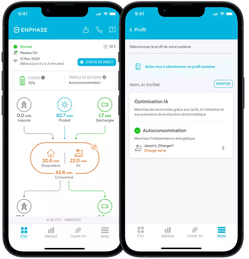 application enlighten pour contôle borne de recharge
